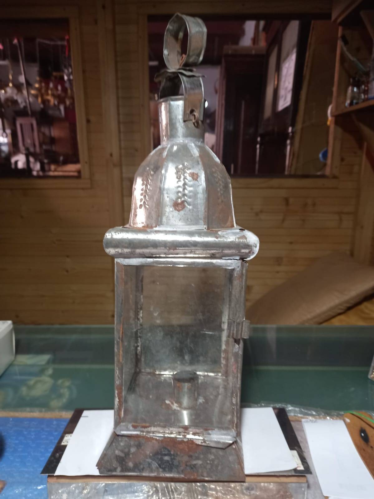 Farol de hojalata artesanal antiguo 1