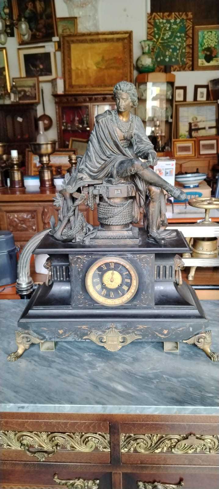 Juego de reloj y figuras de mármol y bronce 2