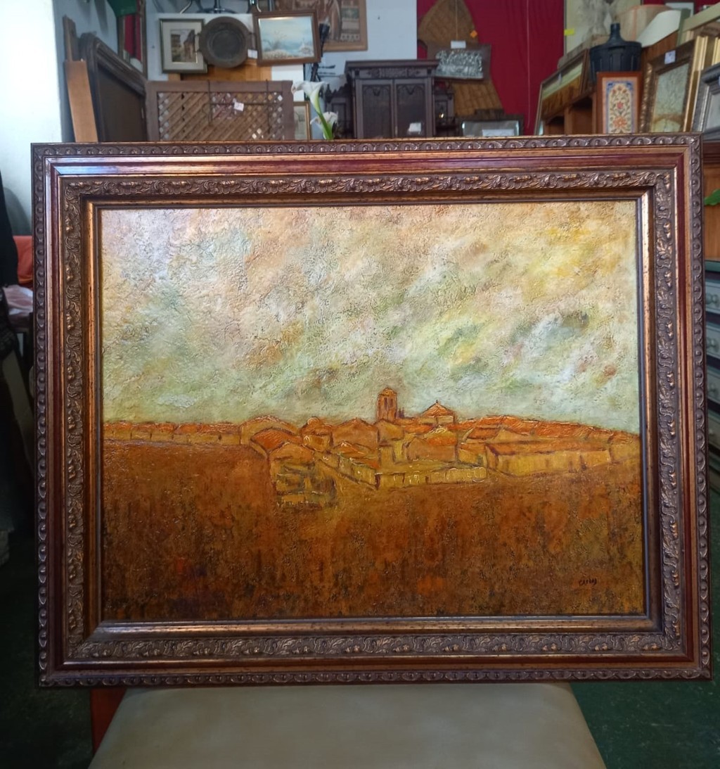 Cuadro al óleo sobre lienzo pintura calle de pueblo 1