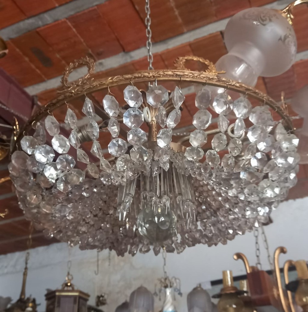 Lámpara de techo de cristal y bronce 1