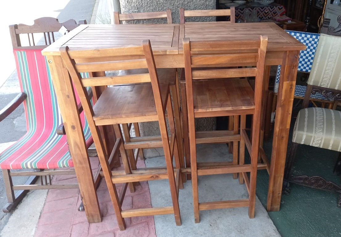 Conjunto de bar de madera maciza de acacia 5 piezas 1