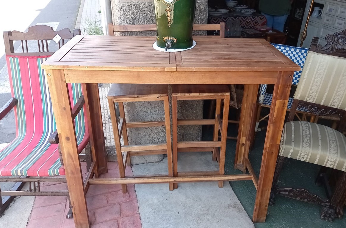Conjunto de bar de madera maciza de acacia 5 piezas 2