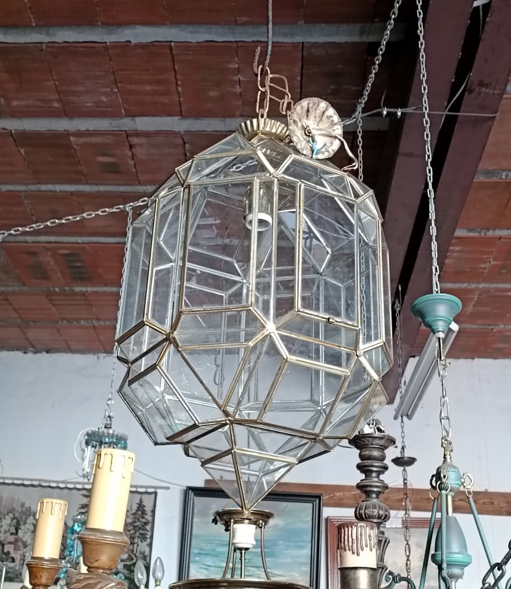 Farol de estilo granadino o marroquí de latón y cristal